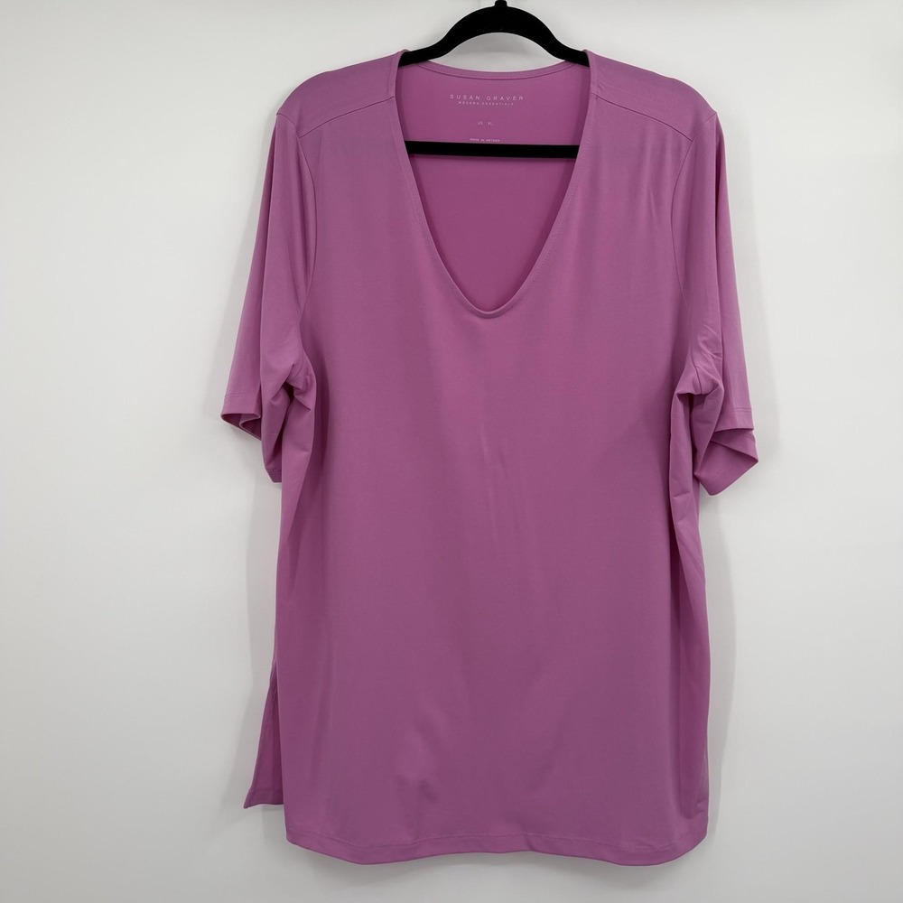 Susan Graver Top Shir Womens XL Purple Tunic Liquid Knit Stretch Jersey Relaxed